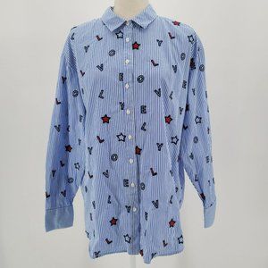 Boden Blue Striped Love Button Shirt Womens Sz 8